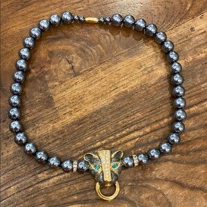 Kenneth Jay Kane KJL For Avon Duchess Of Windsor Panther necklace GoldPlate 19”